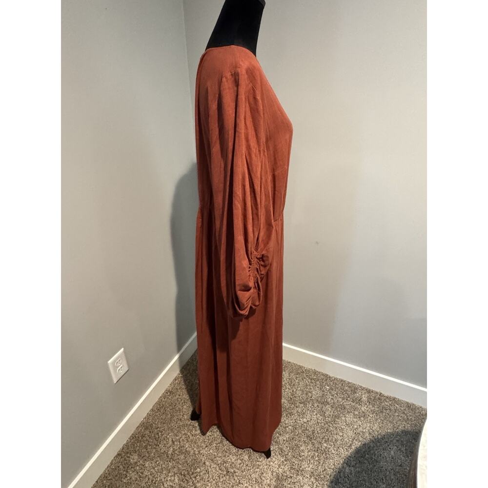 Eloquii Wrap Dress Womens 14 Rust Orange Linen Maxi Balloon Sleeve Side Slit - Picture 7 of 7